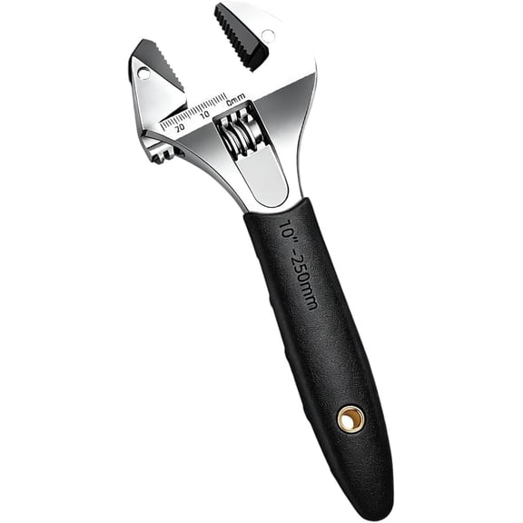 10 Inch Adjustable Crescent Wrench, Alloy Steel Ratcheting Self-tightening Spanner with TPR Non-slip Grip Dual SAE Metric Scale Heavy Duty Hand Tool for Plumbing Garage Workshop Home DIY Repair(k)