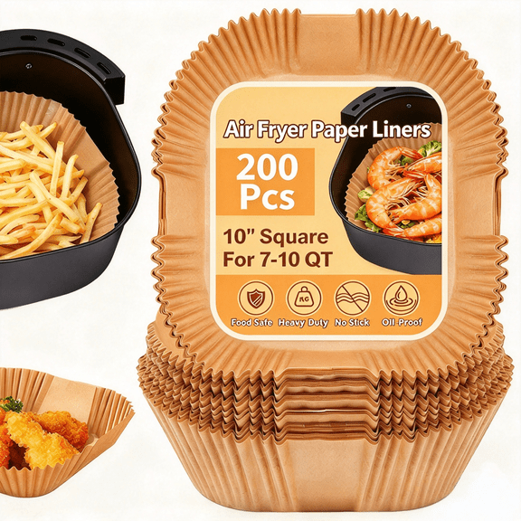 10 Inch Air Fryer Liners Disposable, 200 Pcs Oil-Proof Square Parchment Paper for Air Fryer, Microwave and Oven (Bottom Is 9 Inch)