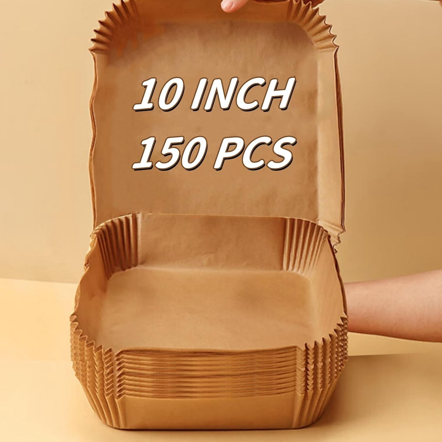 10 Inch Air Fryer Paper Liners 150Pcs Liner Disposable Oil-Proof & High-Temperature Resistant Parchment Baking for Fryer Microwave and Oven（Bottom Is 9 Inch）
