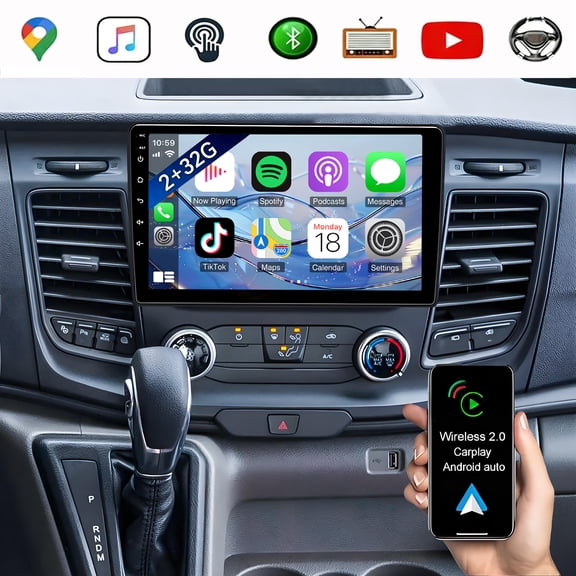 10 Inch Android 15 Car Stereo Radio for Ford Transit Custom 2020-2024 with Wireless CarPlay and Android Auto Touchscreen GPS Navi BT FM SWC 2+32G