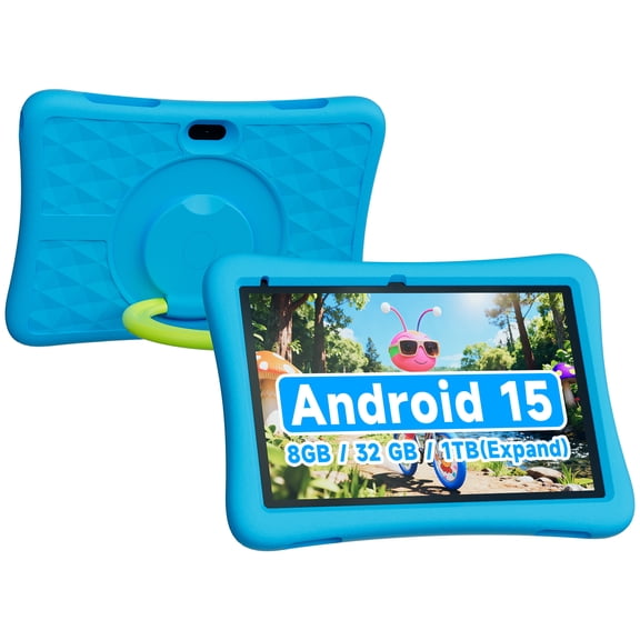 10 Inch Android 15 Tablet for Kids with Case, 8GB (3+5 Extended) RAM + 32GB Storage (Supports 1TB Micro SD), 6000mAh Long Battery, Dual Cameras, android tablets on sale - Tablets for kids