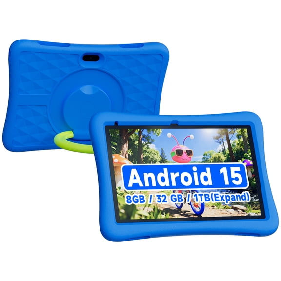 10 Inch Android 15 Tablet for Kids with Case, 8GB (3+5 Extended) RAM + 32GB Storage (Supports 1TB Micro SD), 6000mAh Long Battery, Dual Cameras, android tablets on sale - Tablets for kids