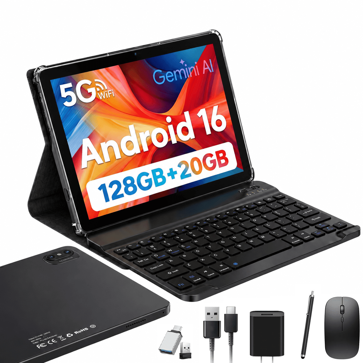 BESTSKI Android 16 10.1 Inch 2-in-1 Tablet Bundle, 20GB + 64GB