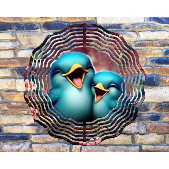 10 Inch Animated Blue Birds Hanging Wind Spinner Garden Yard 10rws-097