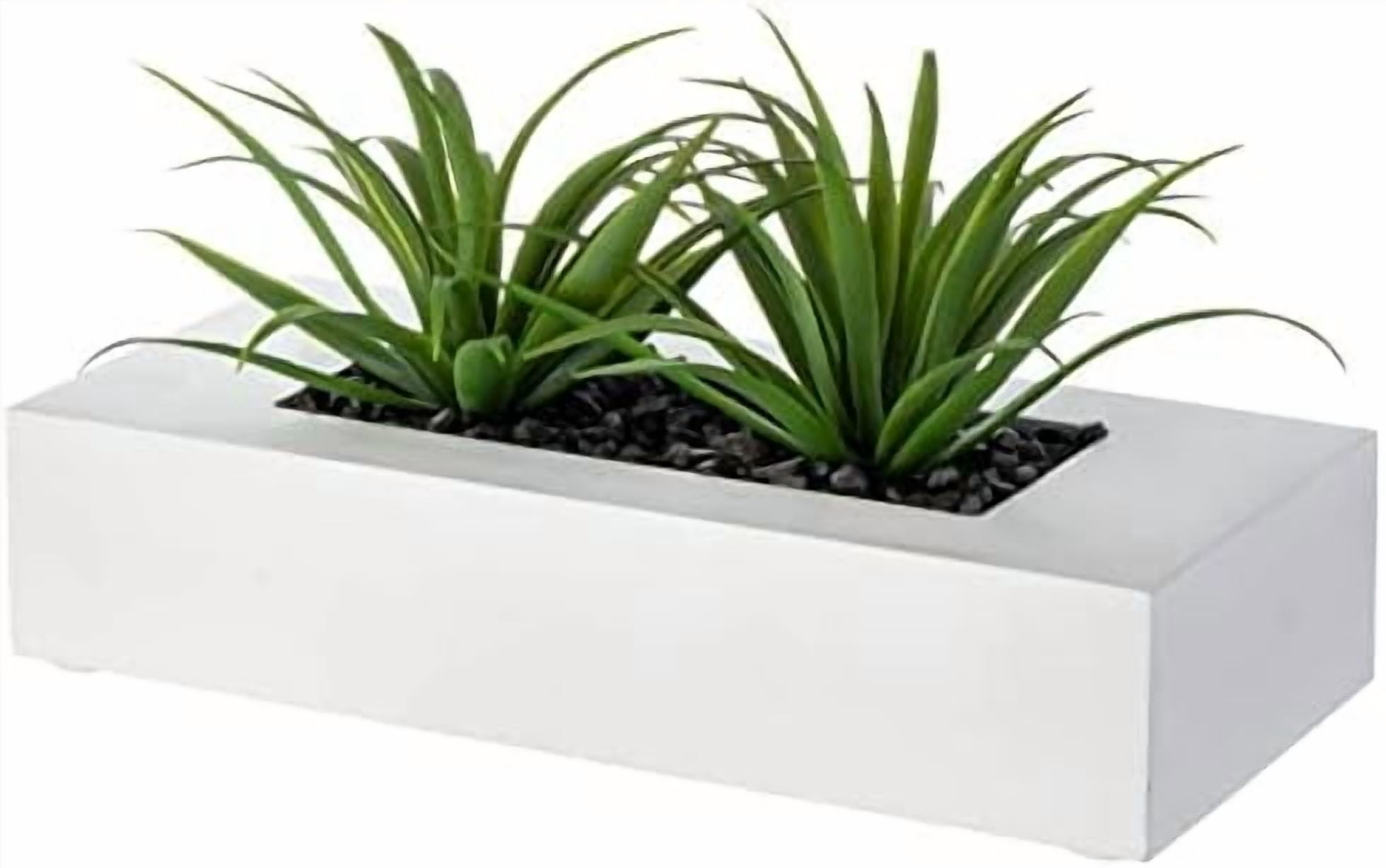 10 Inch Artificial Grass Fake Plants in White Rectangular Wood Planter - Faux Plants Indoor for Tabletop Centerpiece Décor
