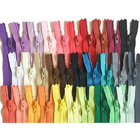 10 Inch Assorted Colors YKK Zippers Number 3 Nylon Coil Set of 30 Pieces