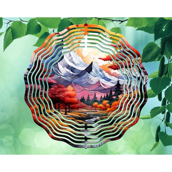 10 Inch Autumn in The Mountains Wind Spinner Yard Decor Aluminum Sublimated Garden Art Indoor Outdoor 3D Kinetic