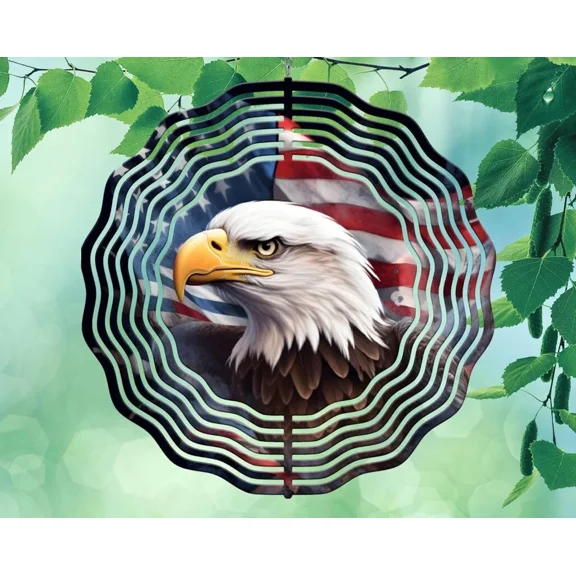 10 Inch Bald Eagle American Flag USA Hanging Wind Spinner Garden Yard 10rws-054