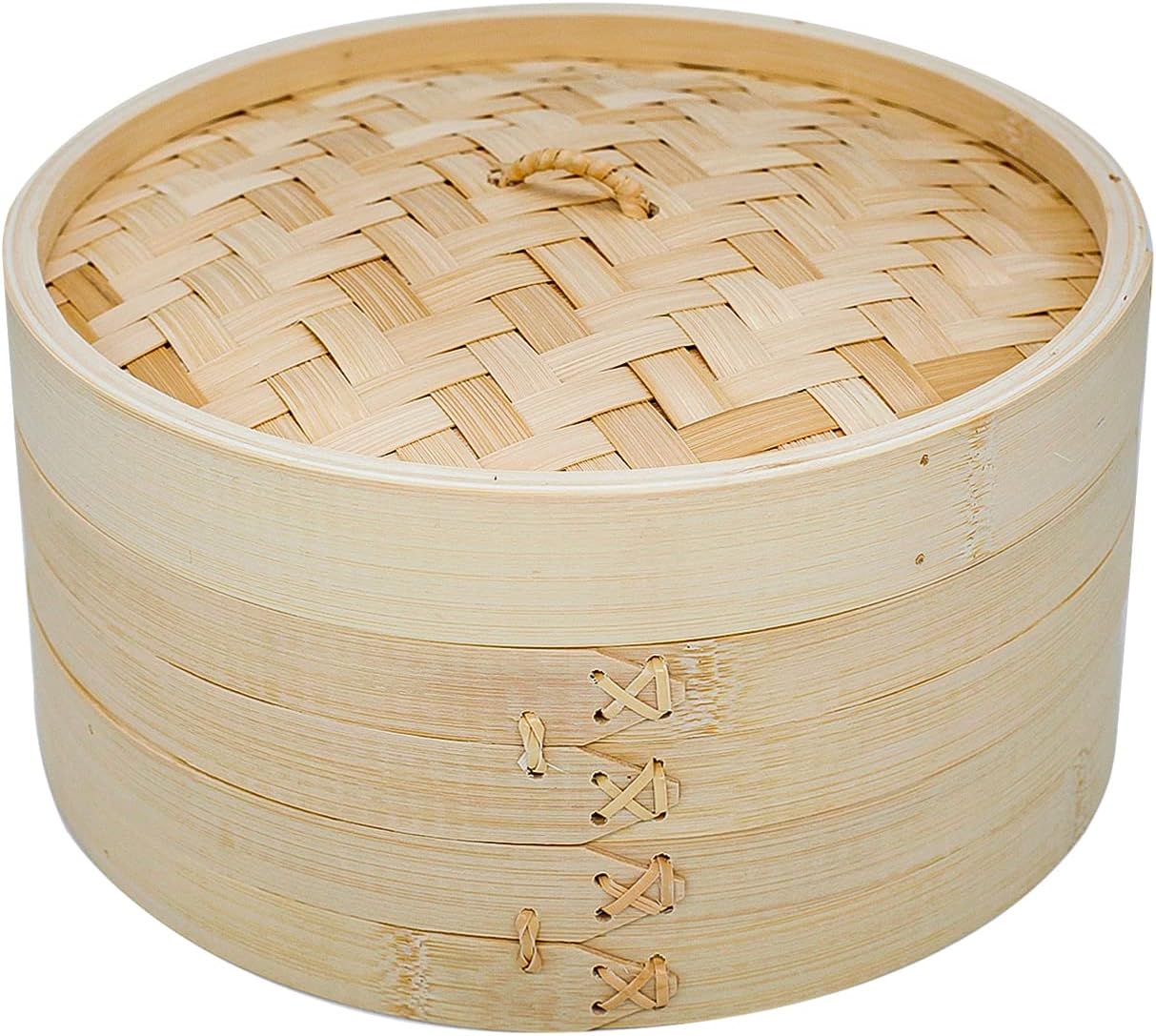 10 Inch Bamboo Steamer Basket, 2 Tier Steamer for Cooking, 20 Paper