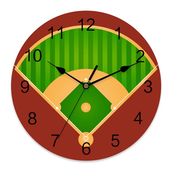 10 Inch Baseball Diamond Wall Clock, Sports Field Infield Turf Outfield Lawn Foul Line Battery Operated Silent Non Ticking Clocks, Easy to Read Round Wall Clock for Kitchen/Living Room/Bedroom