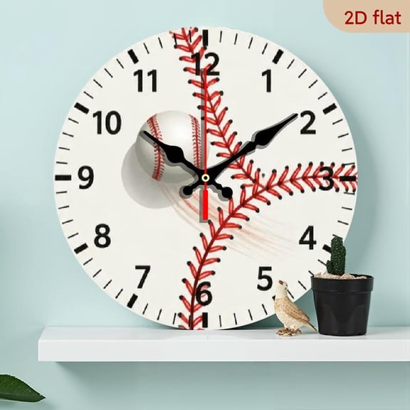 10 Inch Baseball Wall Clock, Modern Sports Themed Timepiece, Silent Non-Ticking Wooden Decor for Bedroom Living Room Office, Battery Operated (Batteries Not Included)