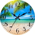 thumbnail image 1 of 10-Inch Beach Palm Tree Wall Clock – Silent Non-Ticking Quartz, Round Decorative Clock for Living Room, Bedroom, Kitchen, and Office,Easy to Install, 1 of 9