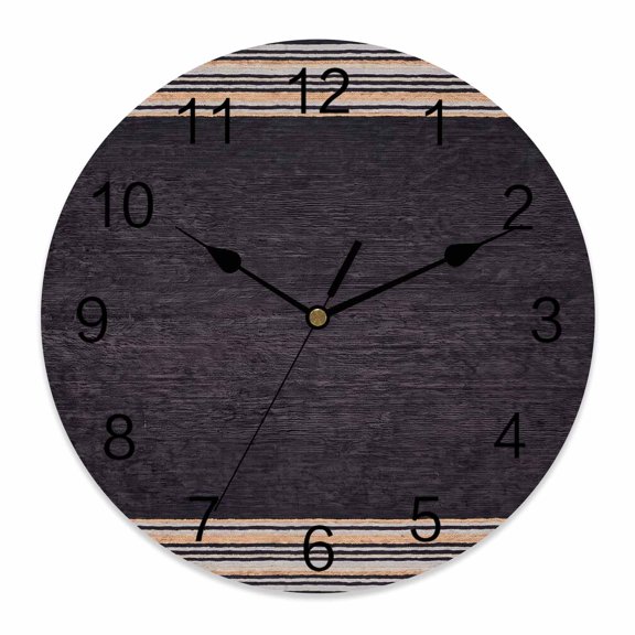 10 Inch Beige Border Stripe Wall Clock, Vintage Minimalist Textured Dark Backdrop Battery Operated Silent Non Ticking Clocks, Easy to Read Round Wall Clock for Kitchen/Living Room/Bedroom/Bathroom