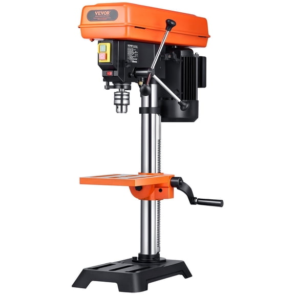10 Inch Benchtop Drill Press 6.2A Induction Motor Tabletop Drilling Machine Adjustable Speed 650 1050 1800 2350 3100 RPM 0-45 Degree Tilting Worktable LED Work Light for Wood Metal