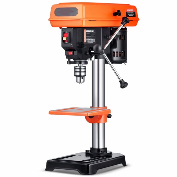 10-Inch Benchtop Drill Press - 6.2A Motor, 5-Speed Adjustable, Tilting Table, LED Light - for Wood, Metal Drilling Projects