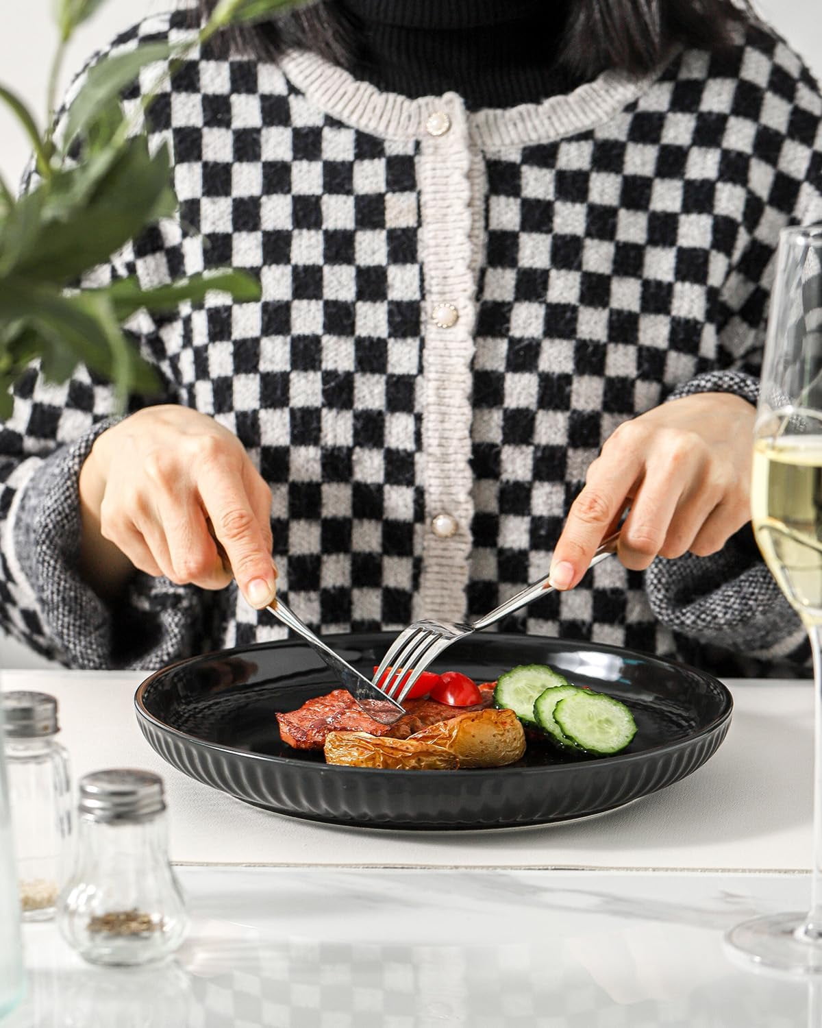 10 Inch Black Ceramic Dinner Plate Set of 4, Microwave Oven Dishwasher ...