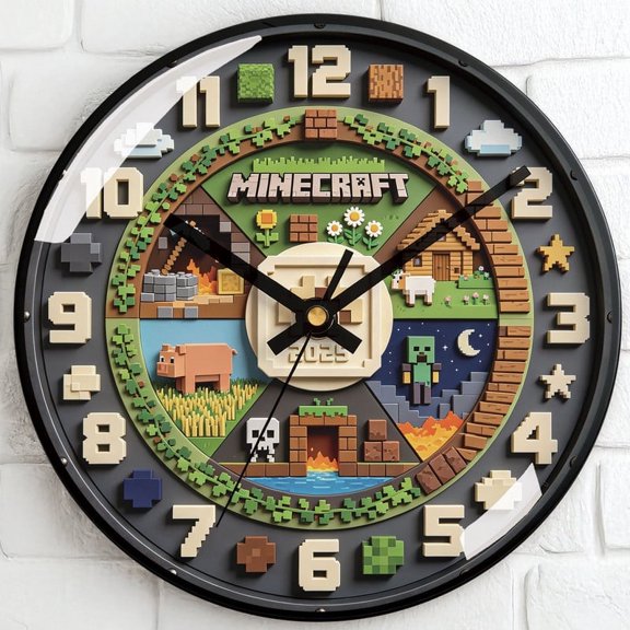 10 Inch Black Frame Black Hands Wall Clock with Pixel Block Design, Scratch Resistant Glass Accurate Timekeeping Clock for Home Office School Daily Use