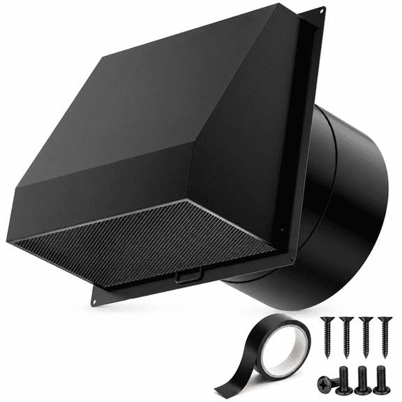 10 Inch Black Galvanized Steel Wall Vent With Damper For Kitchen, Basement, HVAC