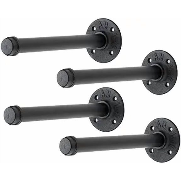 10 Inch Black Industrial Pipe Floating Clothing Rack Wall Mounted Heavy Duty Garment Rack 4 Pack