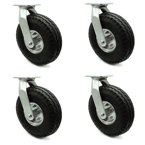 10 Inch Black Pneumatic Wheel Swivel Caster Set Service Caster Brand