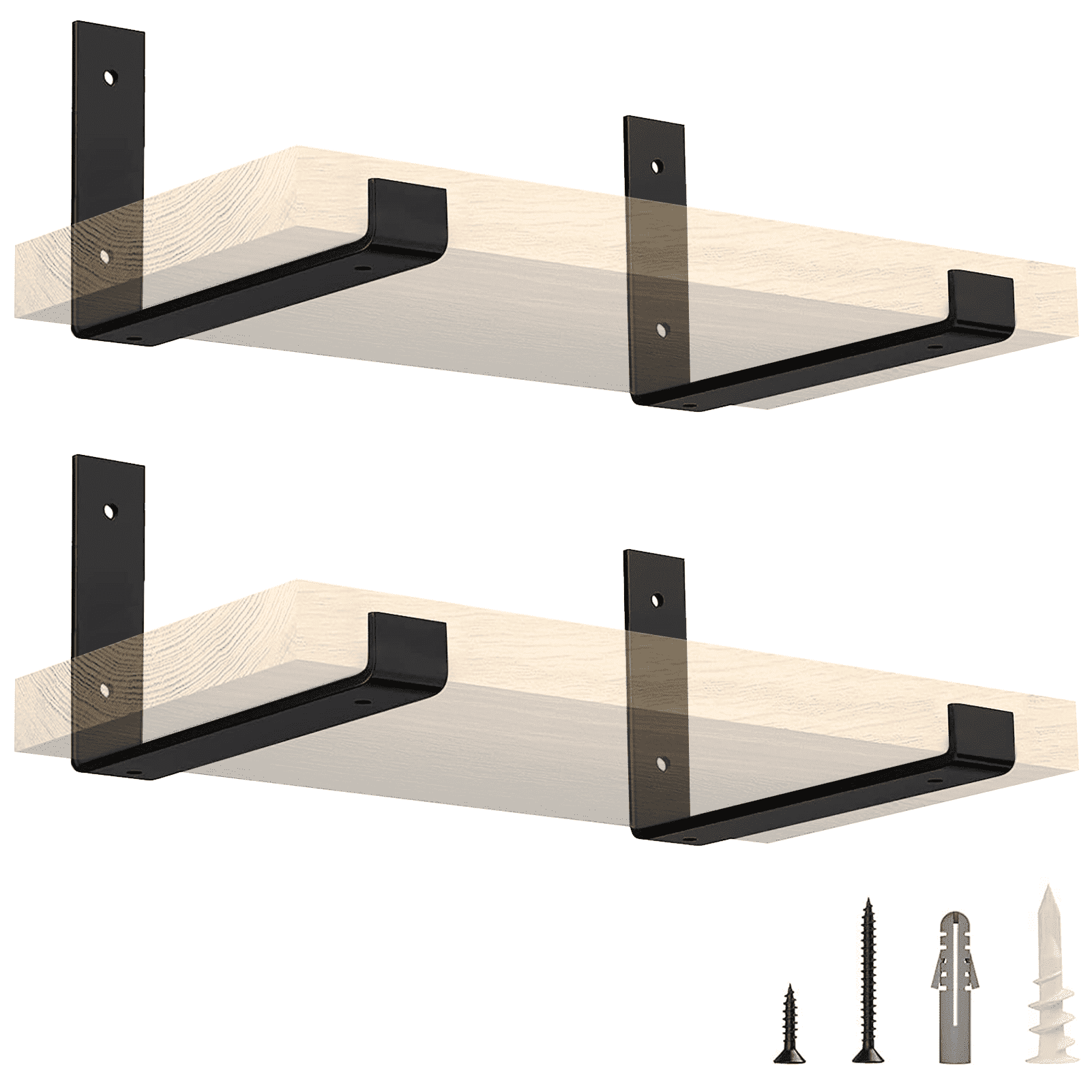 10 Inch Black Shelf Brackets (Fit 9.25" Board) 4-Pack, Heavy Duty Floating Shelf Hardware, Wall Brackets for Shelving, Mantel, Kitchen, Bathroom