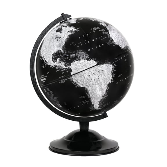 10-Inch Black and White Desktop World Globe with Rotating Stand, Modern Educational Table Globe for Home, Office, and Classroom