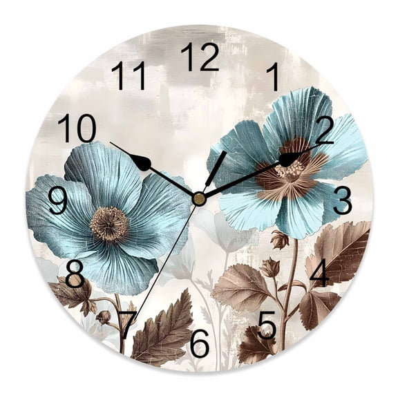 10 Inch Blue Broccoli Wall Clock, Farmhouse Rustic Floral Retro Victorian Style Battery Operated Silent Non Ticking Clocks, Easy to Read Round Wall Clock for Kitchen/Living Room/Bedroom/Bathroom