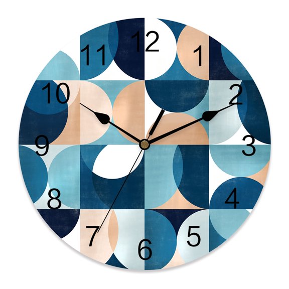 10 Inch Blue Khaki Wall Clock, Nordic Retro Medieval Geometric Abstract Battery Operated Silent Non Ticking Clocks, Easy to Read Round Wall Clock for Kitchen/Living Room/Bedroom/Bathroom