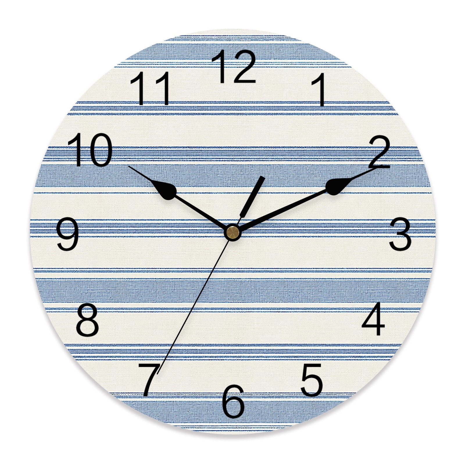10 Inch Blue White Stripe Wall Clock, Minimalist Horizontal Lines ...