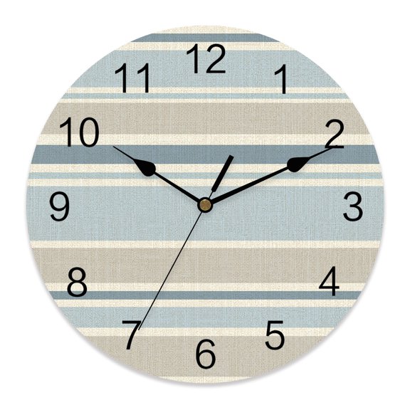 10 Inch Bohemian Striped Wall Clock, Vintage Minimalist Classic Blue Beige Gray Lines Battery Operated Silent Non Ticking Clocks, Easy to Read Round Wall Clock for Kitchen/Living Room/Bedroom