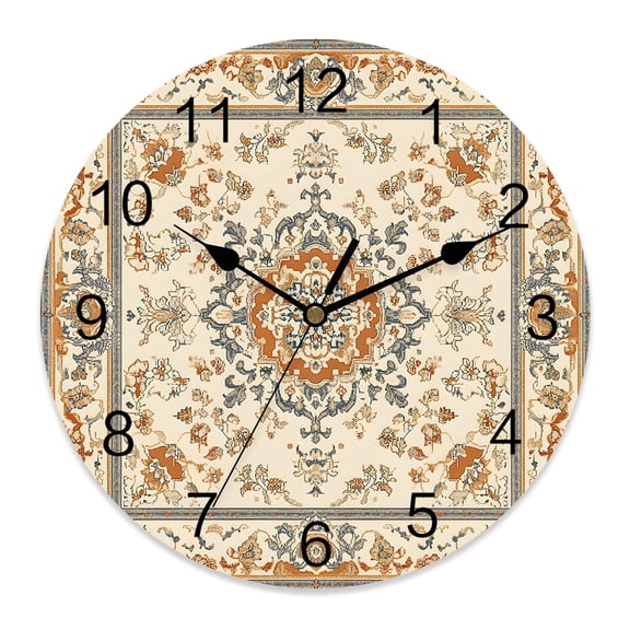 10 Inch Bohemian Wall Clock, Ethnic Vintage Oriental Floral Pattern Distressed Battery Operated Silent Non Ticking Clocks, Easy to Read Round Wall Clock for Kitchen/Living Room/Bedroom/Bathroom