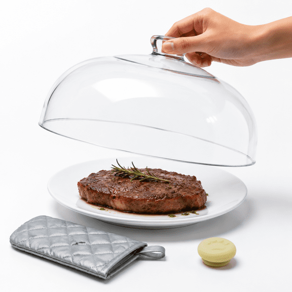 10 Inch Borosilicate Glass Microwave Splatter Cover with Handle and Glove