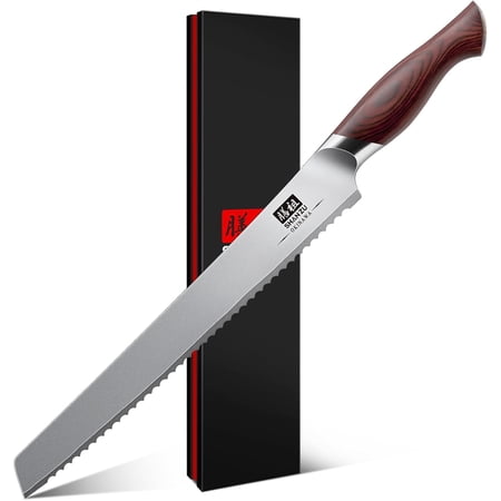 10 Inch Bread Knife, Razor Sharp Sourdough Slicing Japanese High Carbon 10Cr15Mov Stainless Steel Cake Multifunction Serrated knife for Homemade
