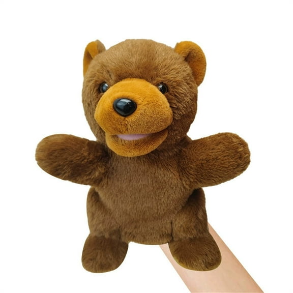 10 Inch Brown Bear Hand Puppet Plush Animal with Movable Mouth for Interactive Storytelling Classroom Learning Role Playing Puppet Theater