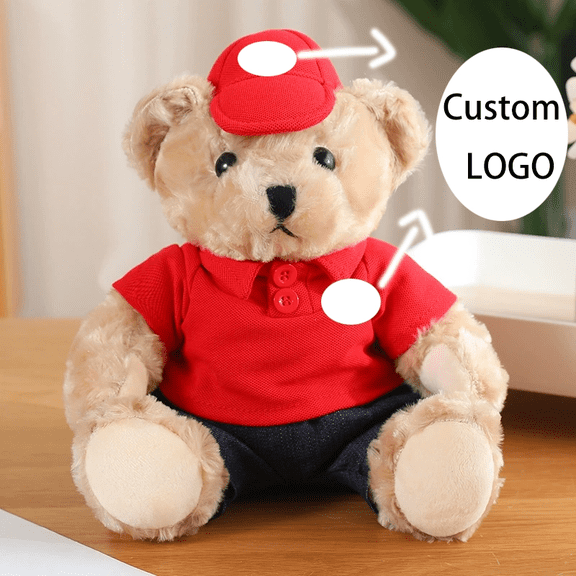 10 Inch Brown Customizable Teddy Bear Stuffed Toy With Wearable Clothes, Personalized Logo Print