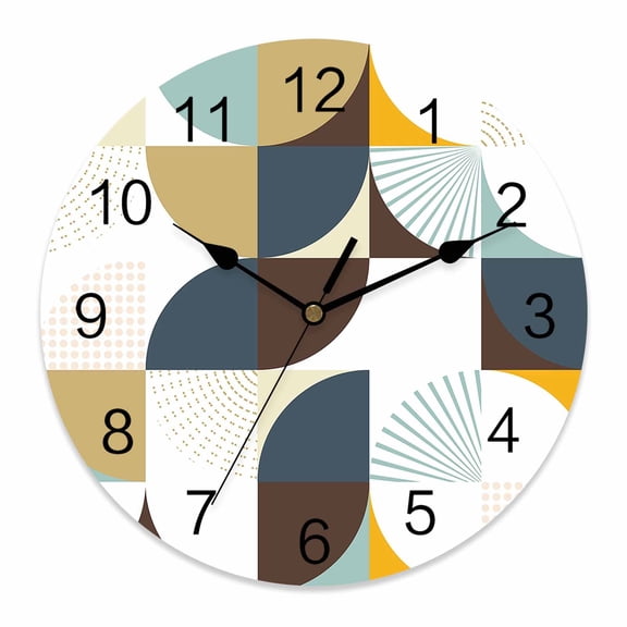 10 Inch Brown Khaki Circular Wall Clock, Medieval Geometric Abstract Battery Operated Silent Non Ticking Clocks, Easy to Read Round Wall Clock for Kitchen/Living Room/Bedroom/Bathroom