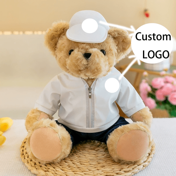 10 Inch Brown Stuffed Teddy Bear with Changeable Outfit, Personalized Custom Logo Printing