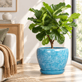 10 Inch Bubble Blue Ceramic Indoor Outdoor Plant Pot Planter with ...