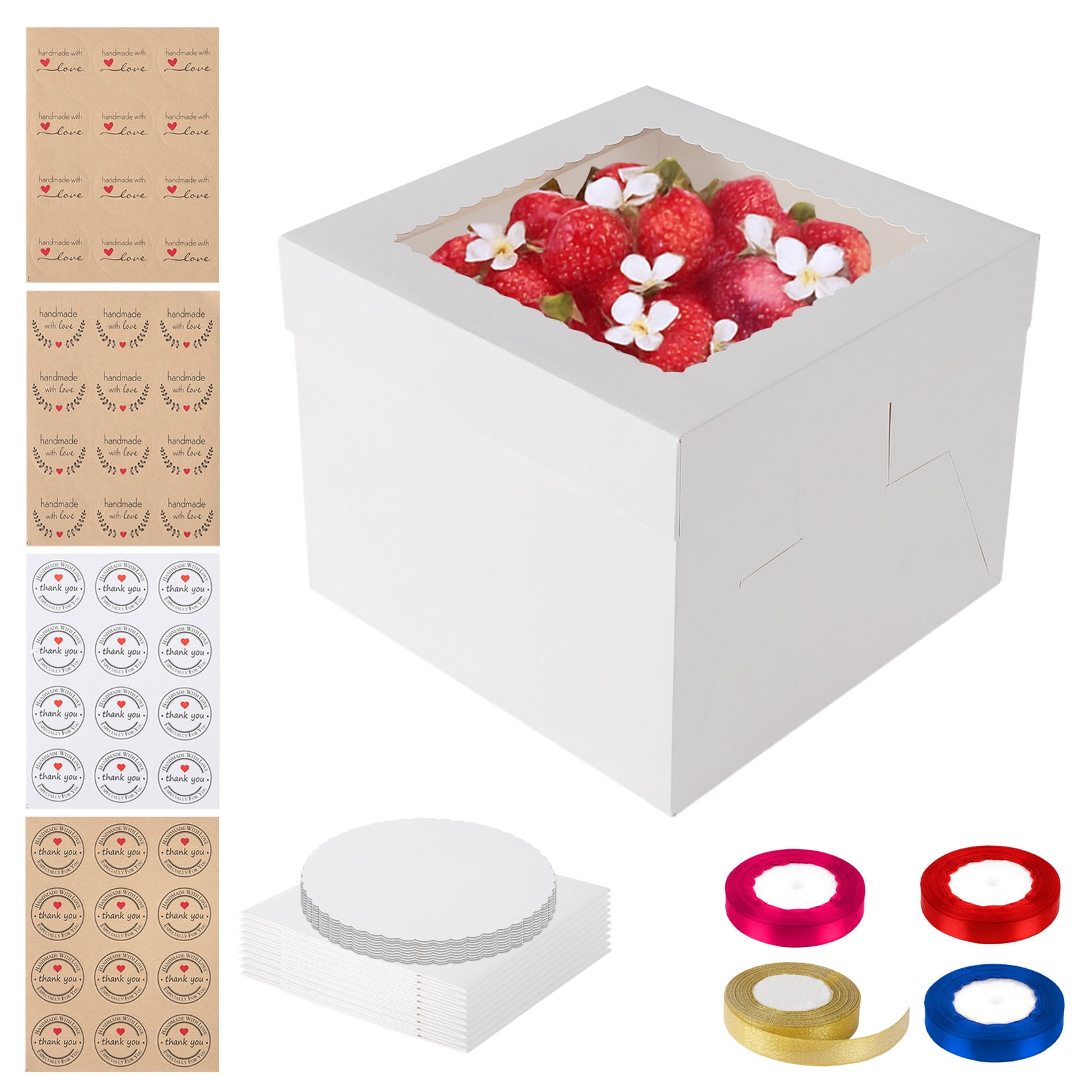 10 Inch Cake Box with Cake Boards, Disposable Cake Carrier,White Bakery ...