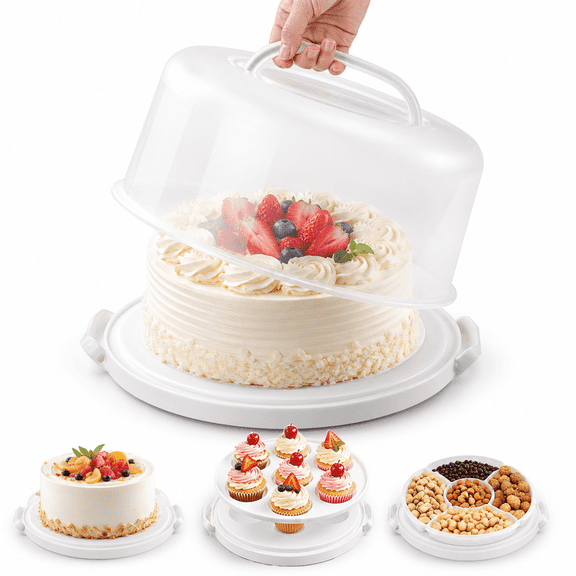 10 Inch Cake Carrier with Lid and Handle,Cake Carrier Transport Container with Cover Round Cupcake Storage Kitchen Cooking Box,Portable Pie Cake Carrier with Cover for Wedding Party Picnics