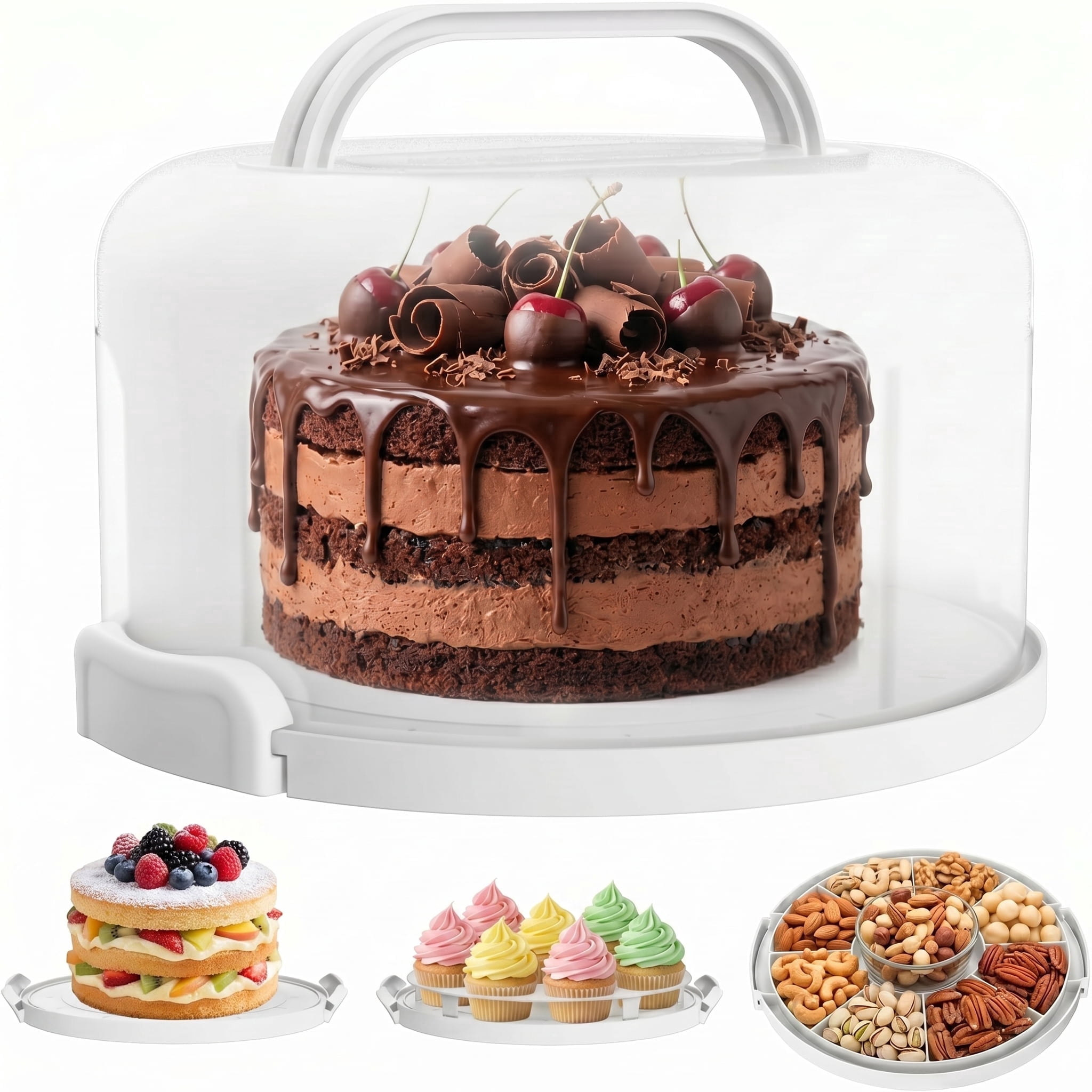 10 Inch Cake Carrier with Lid and Handle,Round cake transport container,Cake Carrier with Lid and Handle with 10 Inch cake holder,Portable Pie Cake Ca