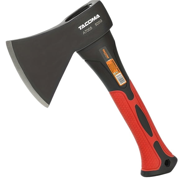 10-Inch Camping Hatchet Forged Carbon Steel Axe with Fiberglass Handle, Heat Treated for Chopping, Gardening & Outdoor Use | Non-Slip Grip | Portable Compact Design