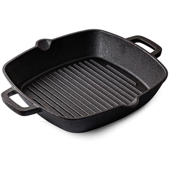 10 Inch Cast Iron Grill Pan & Skillet, Pre-Seasoned Stovetop Griddle Pan with Dual Handles for Indoor Cooking, Frying, Grilling, Searing Steak & Meat on Gas, Electric, Induction Cooktops