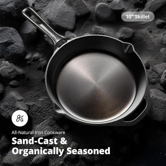 10-Inch Cast Iron Skillet, Organically Pre-Seasoned, Heavy-Duty Pan for Frying, Baking, Grilling
