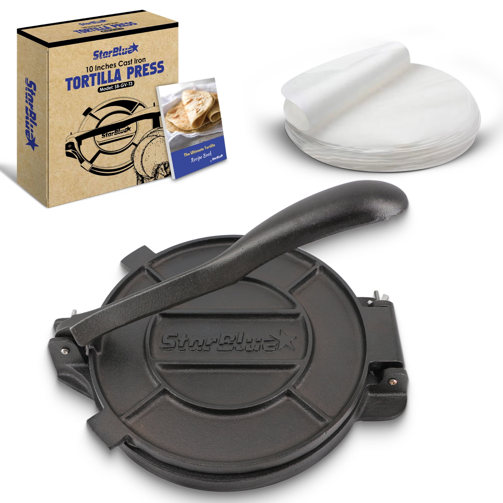 10 Inches Cast Iron Tortilla Press with FREE 100 Pieces Oil Paper ...