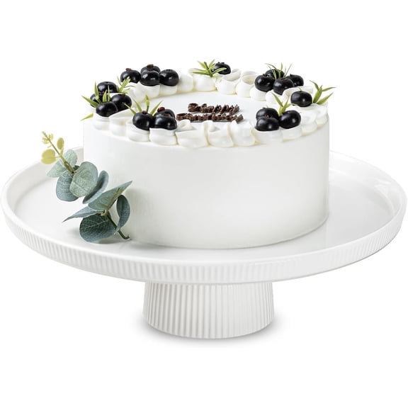 10 Inch Ceramic Cake Stand - Elegant White Pedestal Cake Plate with Non-Slip Base for Wedding, Birthday, Shower, Cupcake and Dessert Table Display, -Safe Round Cake Platter