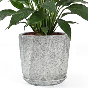 10 Inch Ceramic Plant Pot with Drainage Hole Mesh Net and Saucer Gray-dot