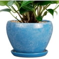 thumbnail image 1 of 10 Inch Ceramic Planter Pot, Ceramic Plant Pot for Indoor Outdoor Plants, Large Flower Pot with Drainage Hole and Saucer, Blue, 1 of 8