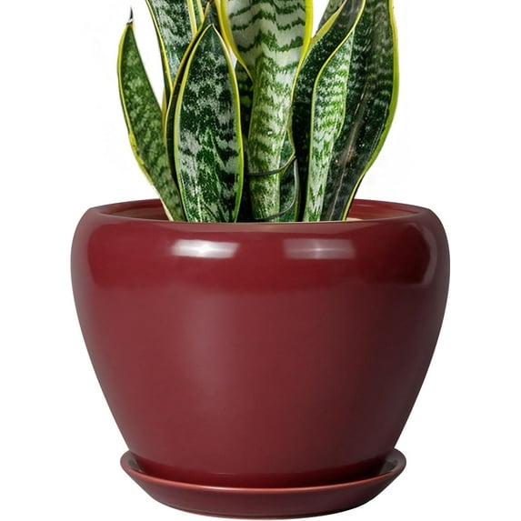 10 Inch Ceramic Planter Pot, Ceramic Plant Pot for Indoor Outdoor Plants, Large Flower Pot with Drainage Hole and Saucer, Blue