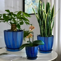 10 Inch Ceramic Planter Pot with Drainage Hole and Saucer,Large Round Plant pots for Indoor Outdoor Plants,Modern Flower pots, Navy